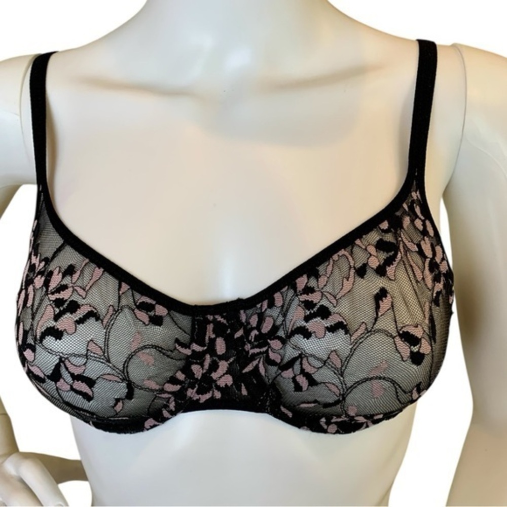 DKNY Black and Pink Floral Lace Bra